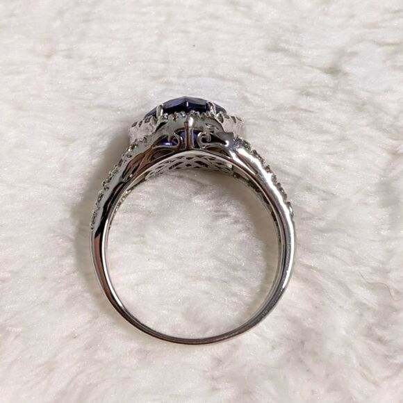 NWOT Heart Shaped Simulated Sapphire & Cubic Zirconia, Sterling Silver Ring - Picture 7 of 14